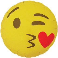 BALLON METALLIQUE SMILEY EMOJI KISSING HEART 46 CM