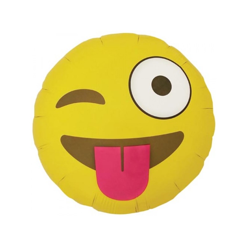 BALLON METALLIQUE SMILEY EMOJI WINKING JAUNE 46 CM