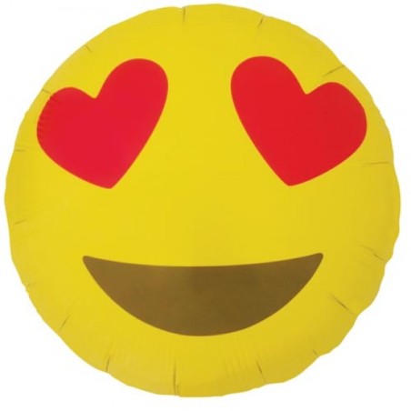 BALLON METALLIQUE SMILEY EMOJI HEART EYES 46CM