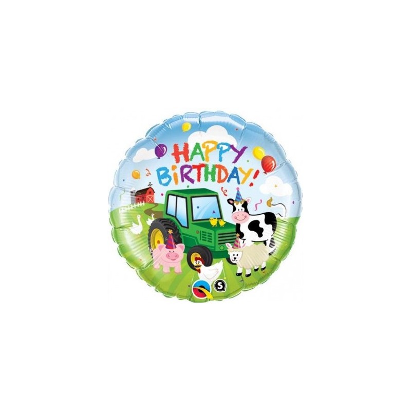 BALLON METALLIQUE ROND LA FERME HAPPY BIRTHDAY 46CM