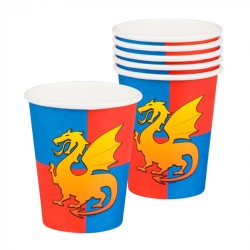 6 GOBELETS CHEVALIER ECUSSON ROUGE ET BLEU ET DRAGON 250 ML