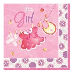 16 SERVIETTES EN PAPIER IT' A GIRL PETITS HABITS 33 X 33 CM ROSE