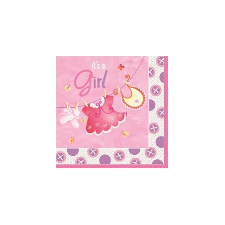 16 SERVIETTES EN PAPIER IT' A GIRL PETITS HABITS 33 X 33 CM ROSE