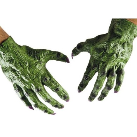 GANTS EXTRATERRESTRES VERTS AVEC ONGLES VIOLETS