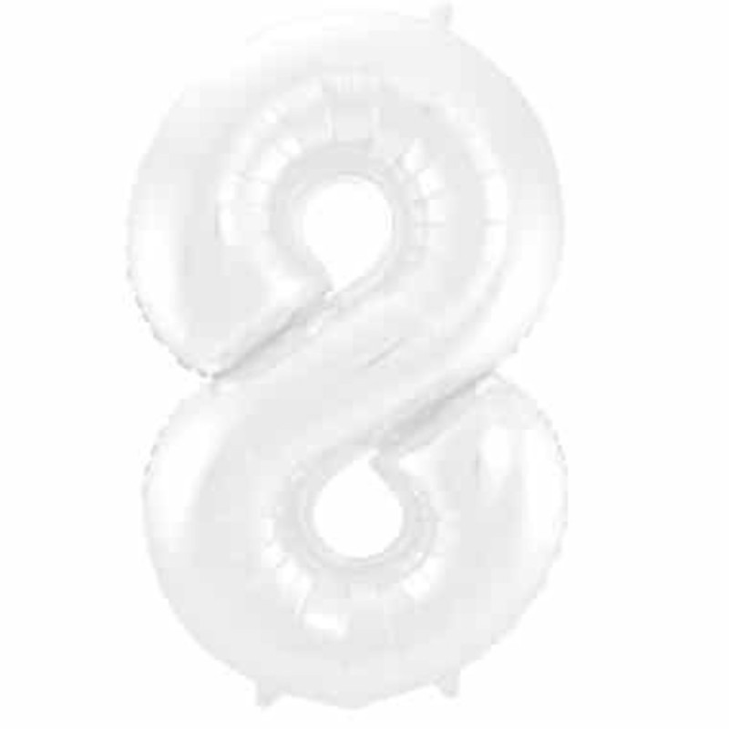 BALLON METALLIQUE CHIFFRE 8 100CM BLANC