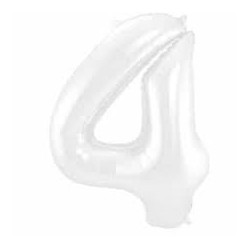 BALLON METALLIQUE CHIFFRE 4 100CM BLANC