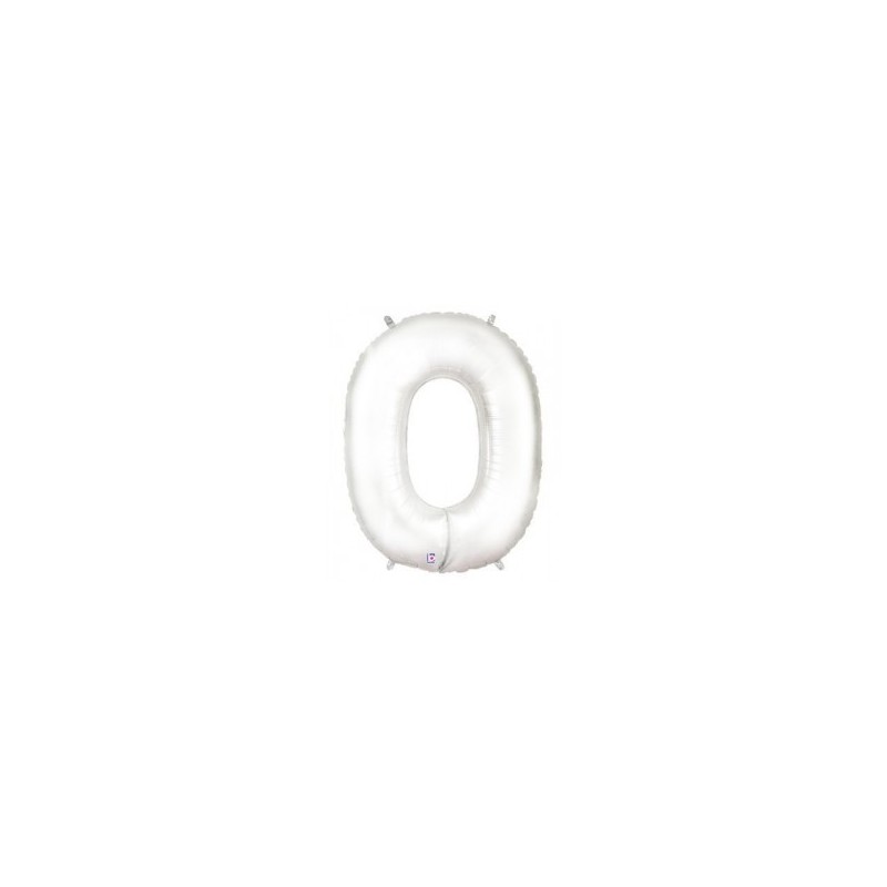 BALLON MTALLIQUE  CHIFFRE 0  BLANC 100 CM 