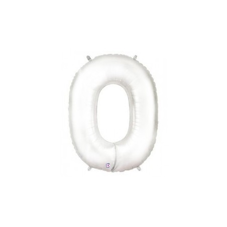 BALLON METALLIQUE  CHIFFRE 0  BLANC 100 CM 