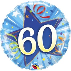 BALLON ROND METALLIQUE ANNIVERSAIRE CHIFFRE 60 BLEU 46 CM