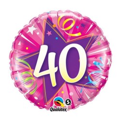 BALLON METALLIQUE ANNIVERSAIRE CHIFFRE 40 ROSE ET VIOLET 46 CM