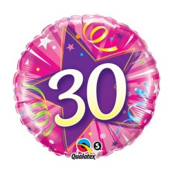 BALLON METALLIQUE ANNIVERSAIRE CHIFFRE 30 ROSE ET VIOLET 46 CM