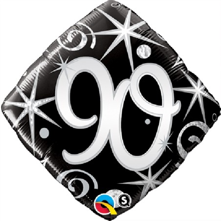 BALLON METALLIQUE ANNIVERSAIRE CHIFFRE 90 NOIR ET ARGENT 46 CM