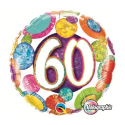 BALLON METALLIQUE ANNIVERSAIRE CHIFFRE 60 MULTICOLORE 46 CM