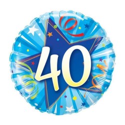 BALLON ROND METALLIQUE ANNIVERSAIRE CHIFFRE 40 BLEU 46 CM