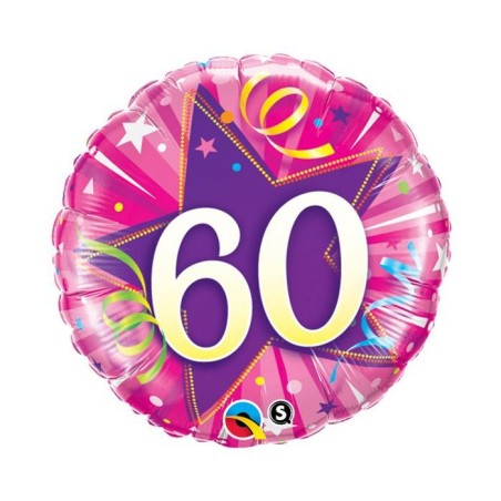 BALLON METALLIQUE ANNIVERSAIRE CHIFFRE 60 ROSE ET VIOLET 46 CM