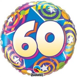 BALLON METALLIQUE ROND ANNIVERSAIRE 60 ANS MULTICOLORE ETOILE 46 CM