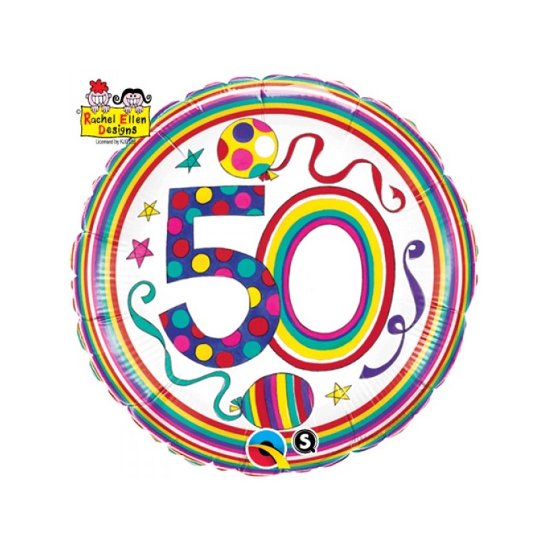 BALLON METALLIQUE RACHEL 50 ANS MULTICOLORE 46 CM