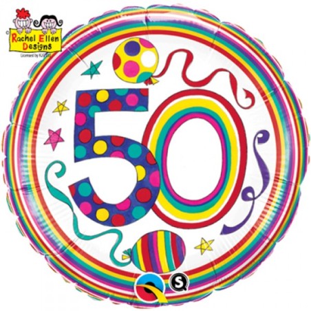 BALLON METALLIQUE RACHEL 50 ANS MULTICOLORE 46 CM