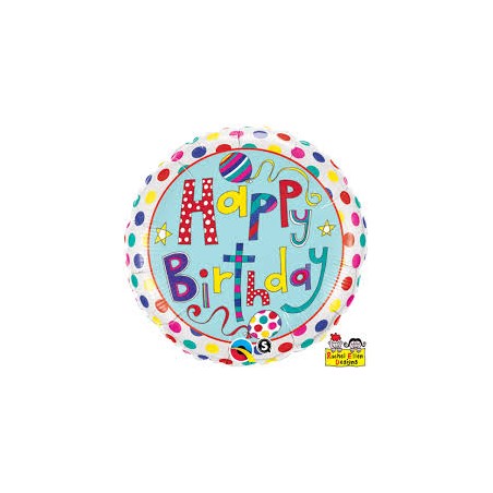 BALLON METALLIQUE ROND RACHEL HAPPY BIRTHDAY 46 CM