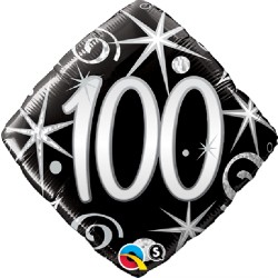 BALLON METALLIQUE ANNIVERSAIRE CHIFFRE 100 NOIR ET ARGENT 46 CM