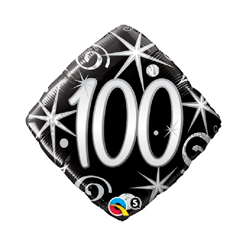 BALLON METALLIQUE ANNIVERSAIRE CHIFFRE 100 NOIR ET ARGENT 46 CM