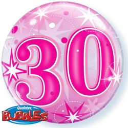 BALLON BUBBLES CHIFFRE 30 ROSE 56 CM