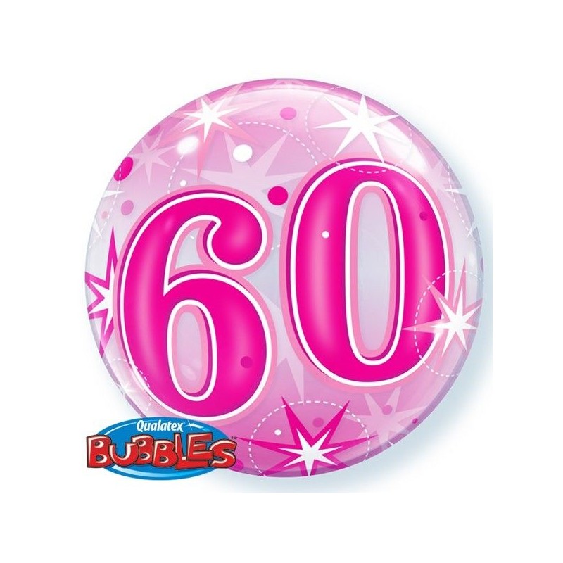 BALLON BUBBLES CHIFFRE 60 ROSE 56 CM