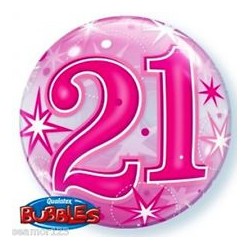 BALLON BUBBLES CHIFFRE 21 ROSE 56 CM