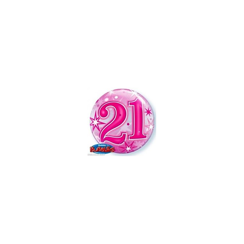 BALLON BUBBLES CHIFFRE 21 ROSE 56 CM