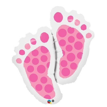 BALLON METALLIQUE PIED BLANC ET ROSE 89CM