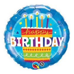 BALLON METALLIQUE ROND GATEAU HAPPY BIRTHDAY BLEU 46 CM