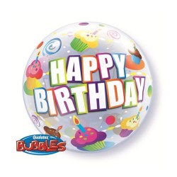 BALLON BUBBLES HAPPY BIRTHDAY CUPCAKE MULTICOLORE 56 CM