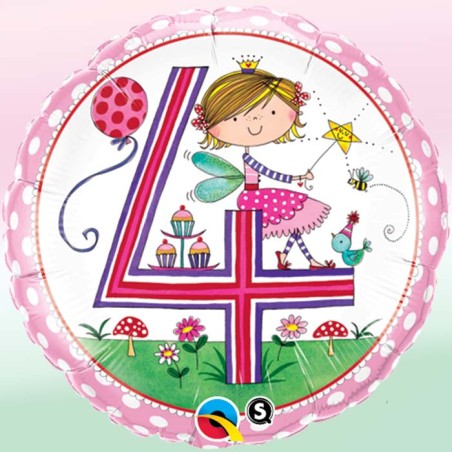 BALLON METALLIQUE RACHEL 4 ANS FEE ROSE 46 CM