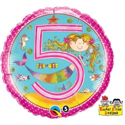 BALLON METALLIQUE ROND 5 ANS SIRENE 46 CM