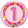 BALLON METALLIQUE ROND 1 AN ROSE TEDDIES 46 CM