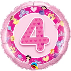 BALLON METALLIQUE ROND 4 ANS ROSE PRINCESSES 46 CM