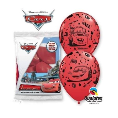 6 BALLONS QUALATEX ROUGE IMPRIMES CARS 12"