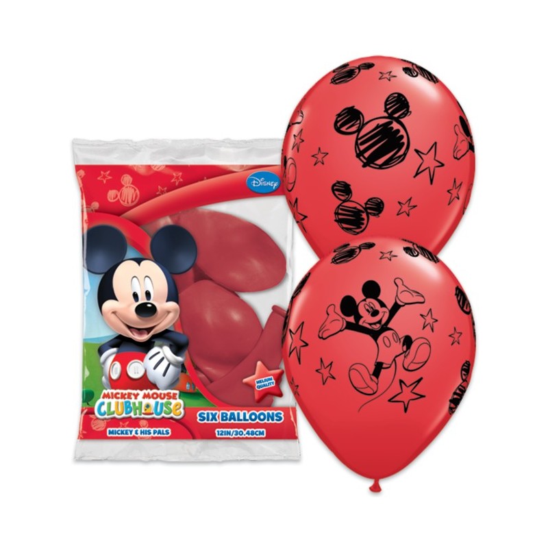 6 BALLONS QUALATEX ROUGE IMPRIMES MICKEY