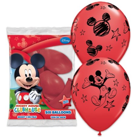 6 BALLONS QUALATEX ROUGE IMPRIMES MICKEY