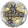 BALLON METALLIQUE ROND FELICITATIONS NOIR ET ARGENT 46CM