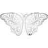 BALLON METALLIQUE PAPILLON ARGENT ET BLANC 112 CM