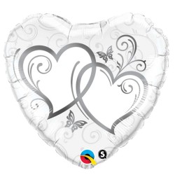 BALLON METALLIQUE COEUR BLANC ET ARGENT 46 CM