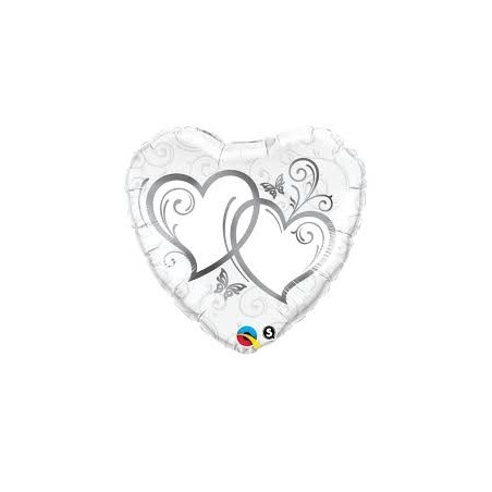 BALLON METALLIQUE COEUR ARGENT ET BLANC 91 CM