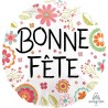 BALLON METALLIQUE ROND AVEC FLEURS BONNE FETE 43 CM