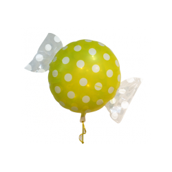 BALLON BONBON JAUNE POIS BLANC 43CM