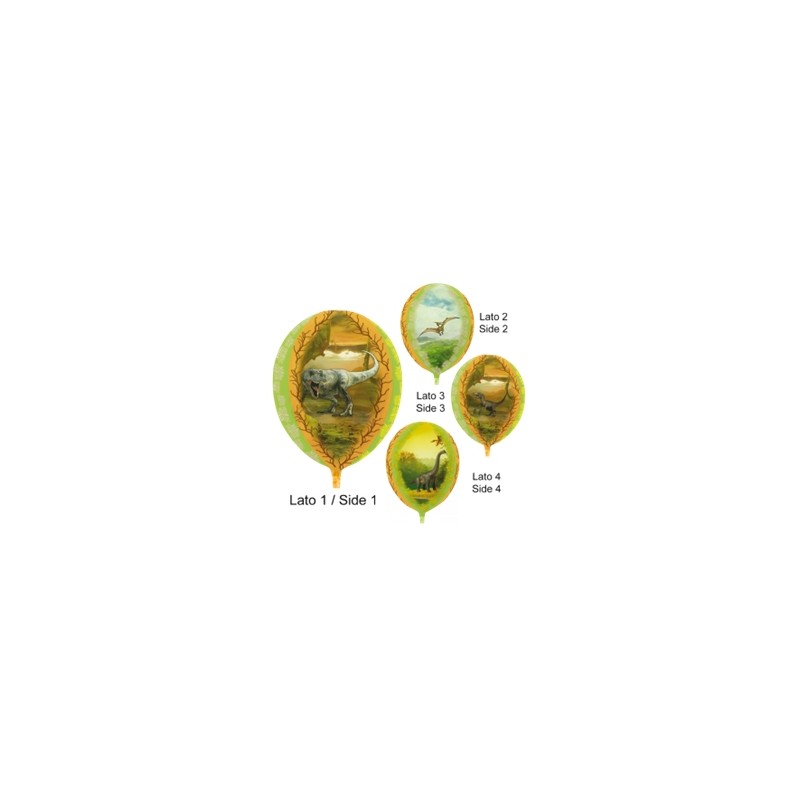 BALLON GLOBE IMPRIME 4 FACES DINAUSORES 14"