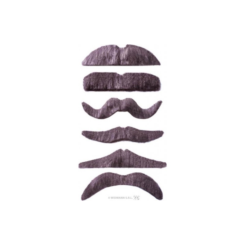 MOUSTACHES GRISES 6 MODELES ASSORTIS