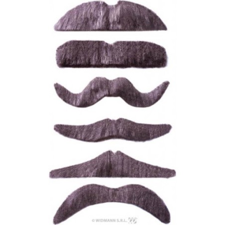 MOUSTACHES GRISES 6 MODELES ASSORTIS