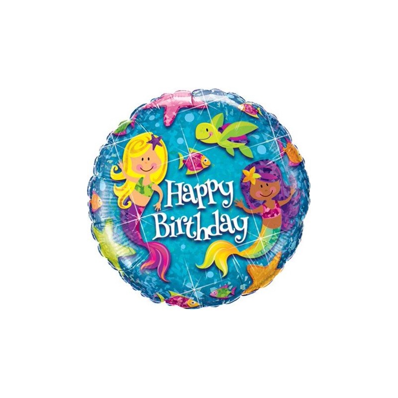 BALLON METALLIQUE ROND SIRENE HAPPY BIRTHDAY 46CM