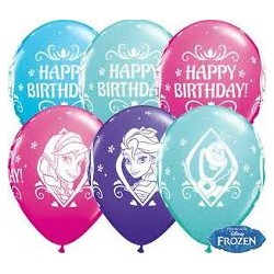 25 BALLONS QUALATEX 11" REINES DES NEIGES HAPPY BIRTHDAY COULEURS ASSORTIES